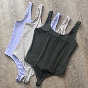 EXPRESS Bodysuit Trio in Olive, Beige, & Lavender